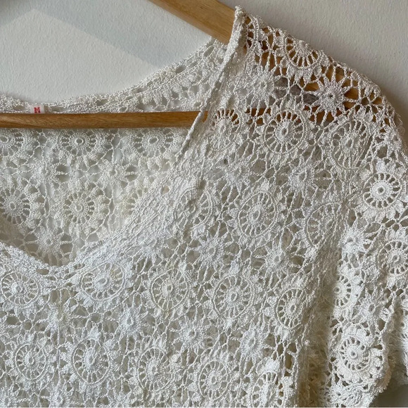 Vintage 90s‎ handmade cream crochet  knit short sleeve top S - Picture 2 of 11